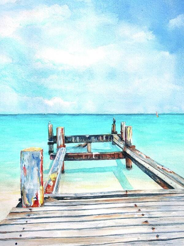 Grace Bay Beach Poster featuring the painting Old pier on Grace Bay at Club Med   by Carlin Blahnik CarlinArtWatercolor