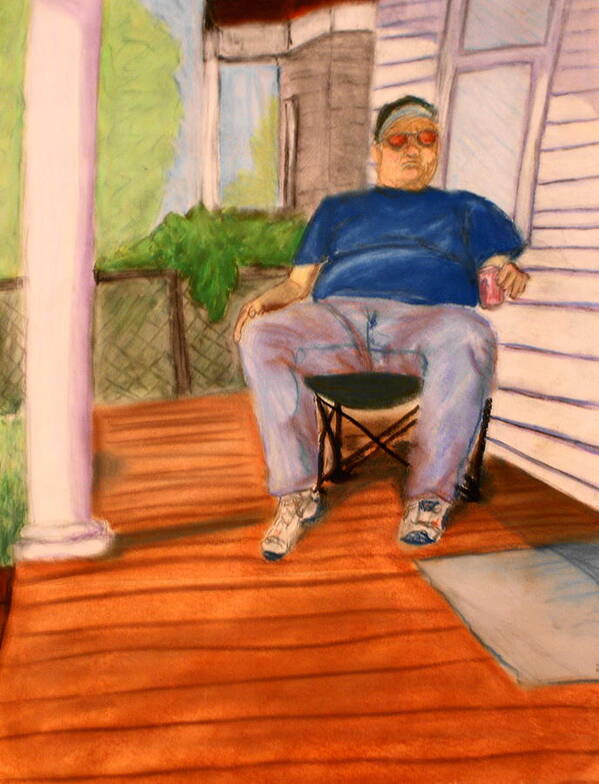 Man Poster featuring the pastel On the porch with Uncle Pervy by Jean Haynes