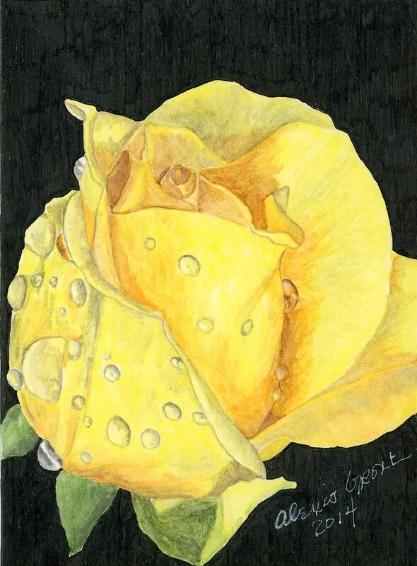 Rose Poster featuring the painting One Yellow Rose by Alexis Grone