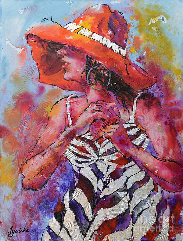 Figurative Poster featuring the painting Orange Hat by Jyotika Shroff