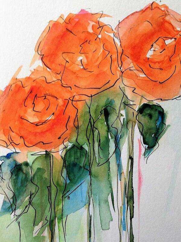 Orange Roses Poster featuring the painting orange Roses by Britta Zehm