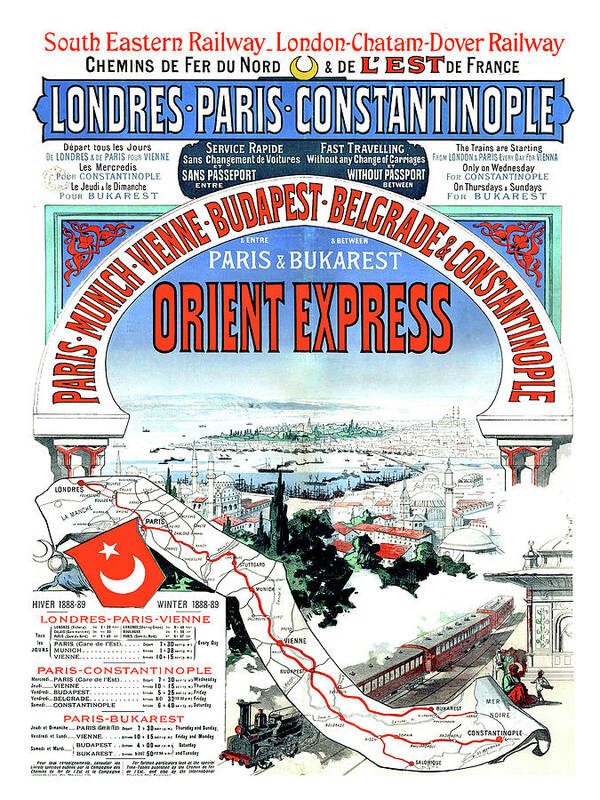 Orient Express Poster featuring the painting Orient Express railway route, travel poster by Long Shot