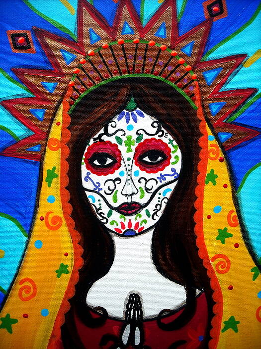 Virgin Poster featuring the painting Our Lady Of Guadalupe Dia De Los Muertos by Pristine Cartera Turkus
