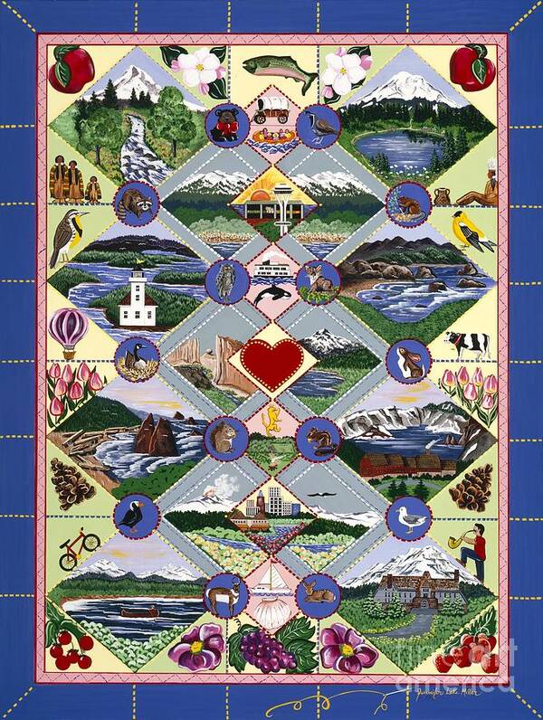 Quilt Poster featuring the painting Pacific Northwest Quilt by Jennifer Lake