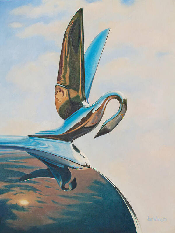 Classic Car Hood Ornament Poster featuring the painting Packard by Joe Winkler