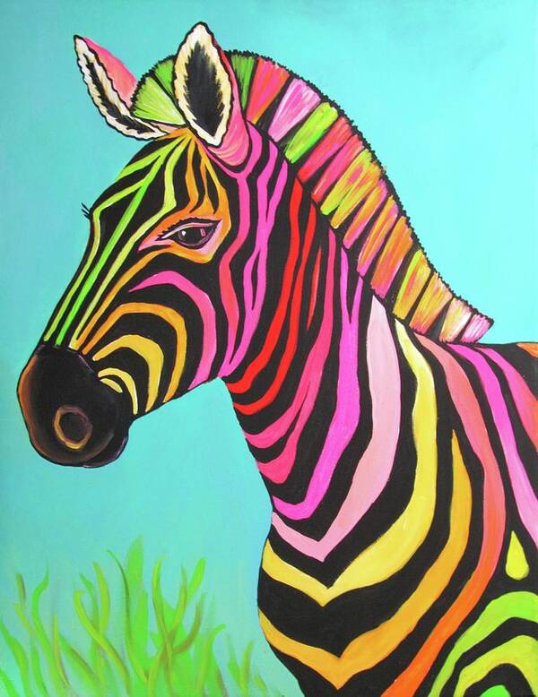 Zebra Poster featuring the painting Painted Zebra by Cynthia Stewart
