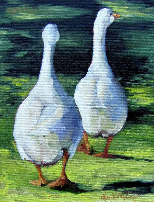 Walking Ducks Poster featuring the painting Painting of Ducks Waddling Home by Cheri Wollenberg