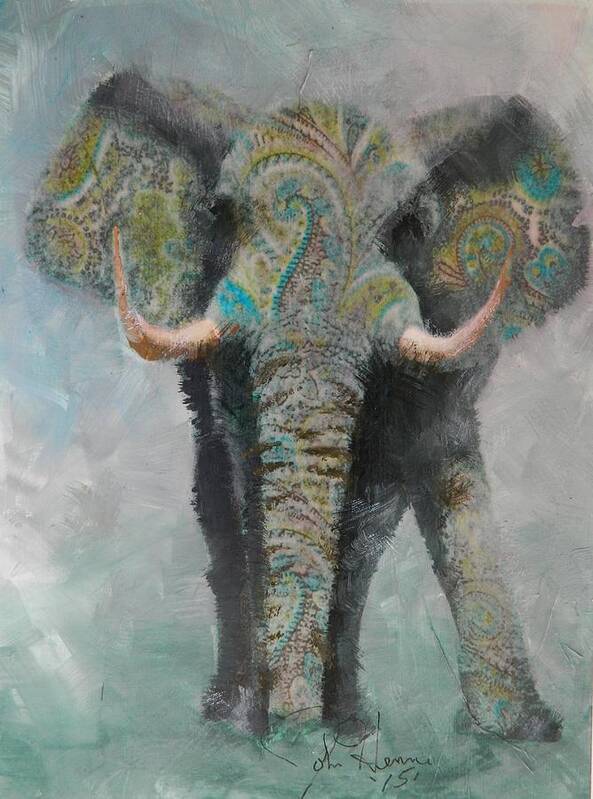 Bull Elephant Poster featuring the painting Paisley Elephant by John Henne