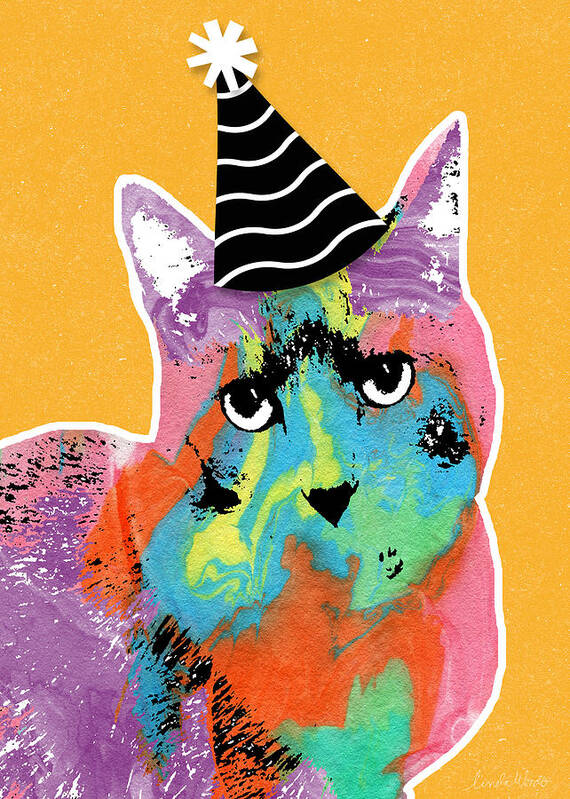 Cat Poster featuring the mixed media Party Cat- Art by Linda Woods by Linda Woods