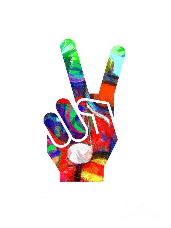 Abstract Poster featuring the digital art Peace Hippy Paint Hand Sign by Edward Fielding