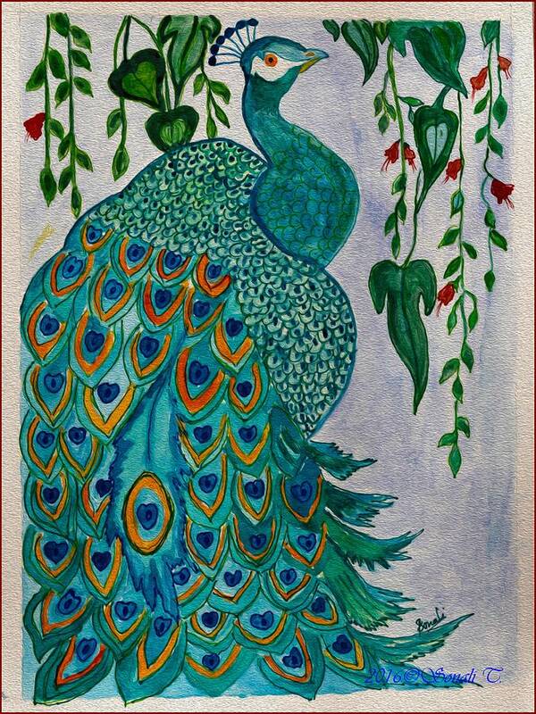 Peacock Poster featuring the painting Peacock and Nature by Sonali Gangane