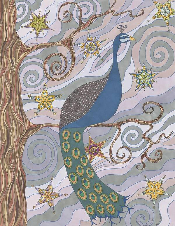 Peacock Poster featuring the drawing Peacock Dream's by Pamela Schiermeyer