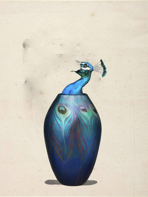 Vase Poster featuring the digital art Peacock vase by Keshava Shukla
