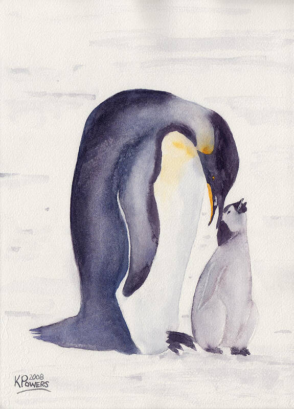 Penguin Poster featuring the painting Penguin and Baby by Ken Powers