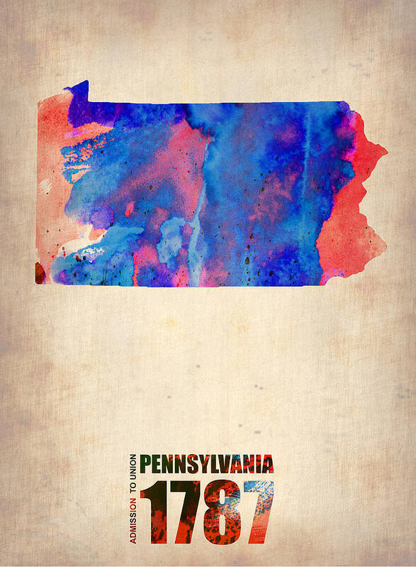 Pennsylvania Poster featuring the painting Pennsylvania Watercolor Map by Naxart Studio