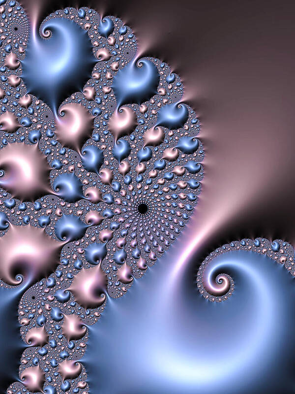 Pink Poster featuring the digital art Pink and blue fractal spirals by Matthias Hauser