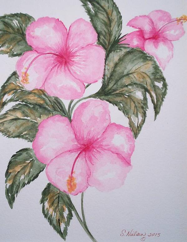 Hibiscus Poster featuring the painting Pink Hibiscus by Susan Nielsen