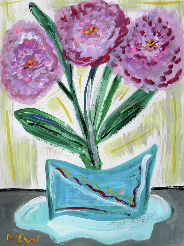 Floral Poster featuring the painting Pink Peonies-Gray Table by Mary Carol Williams