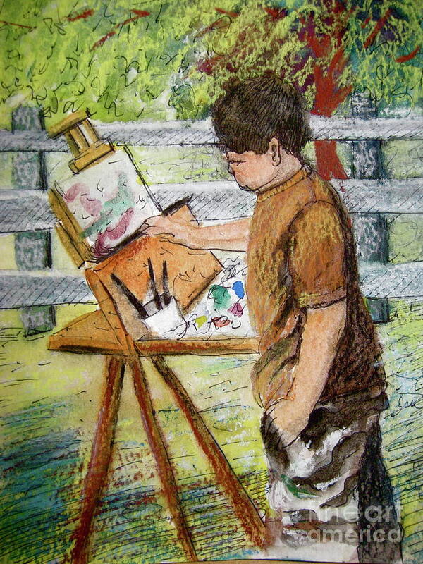 Boy Poster featuring the painting Plein-Air Painter Boy by Gretchen Allen