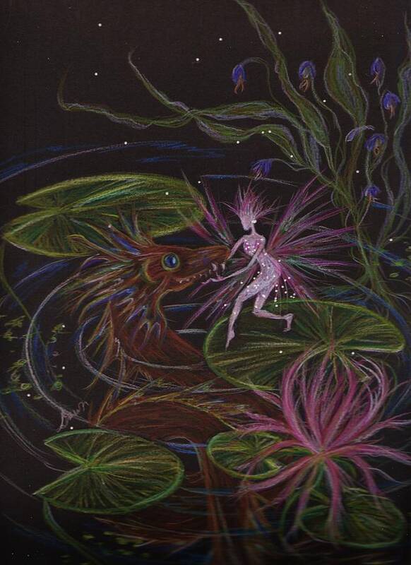 Fairies Poster featuring the drawing Pond Dragon by Dawn Fairies