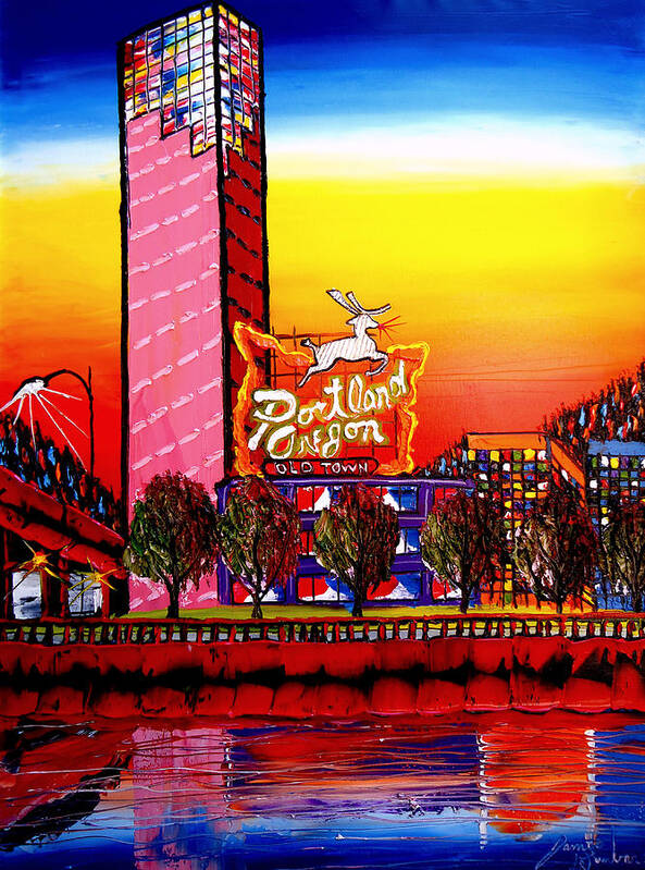  Poster featuring the painting Portland Oregon Sign 68 by James Dunbar