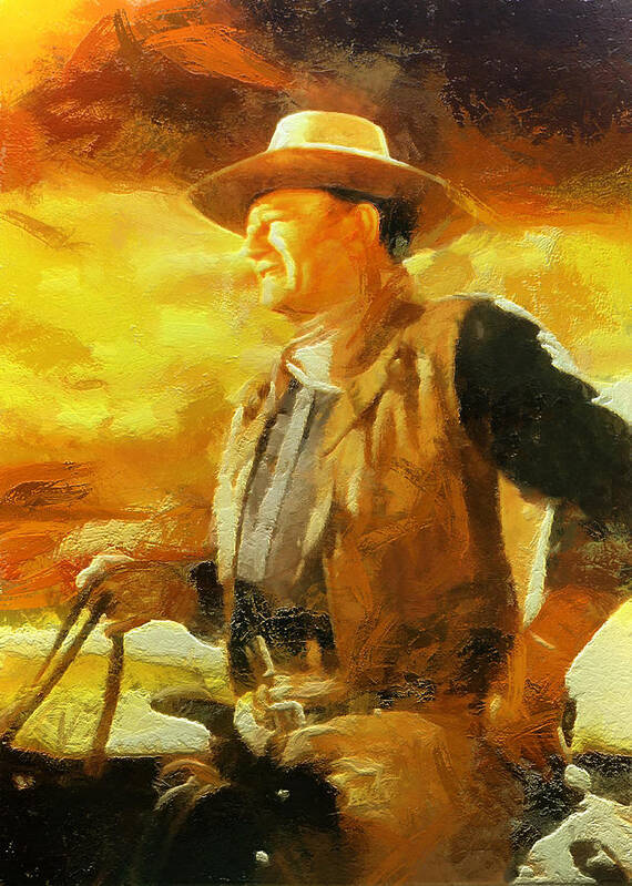 Portrait Poster featuring the digital art Portrait of John Wayne by Charmaine Zoe