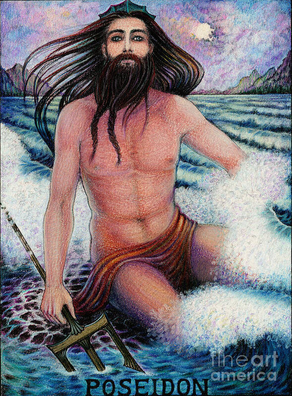 Greek God Poster featuring the drawing Poseidon by Debra Hitchcock