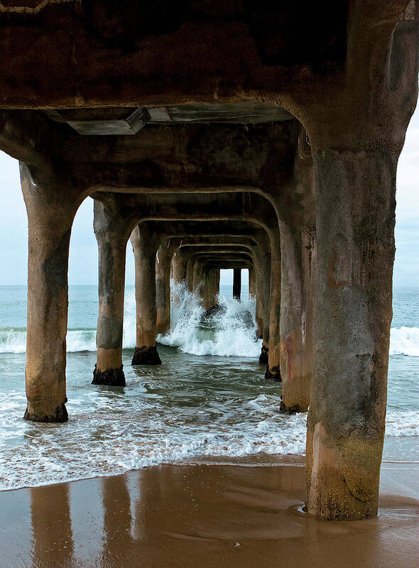 Crashing Waves Poster featuring the photograph Pounded Pier by Lorraine Devon Wilke