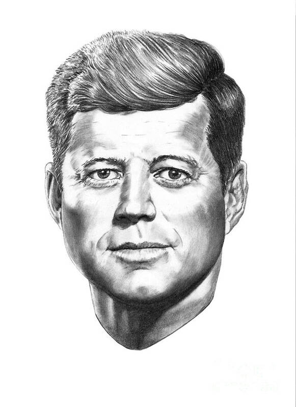 President John Kennedy Poster featuring the drawing President John F. Kennedy by Murphy Elliott