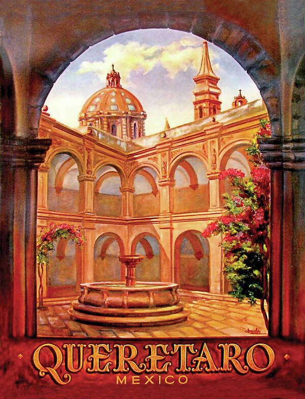 Queretaro City Poster featuring the painting Queretaro city, Mexico, travel poster by Long Shot
