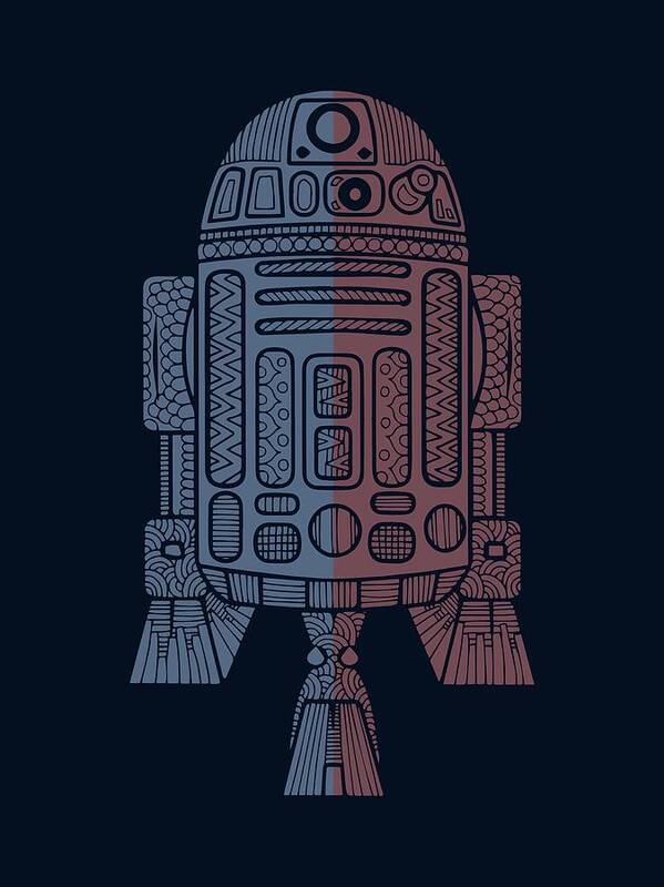R2d2 Poster featuring the mixed media R2D2 - Star Wars Art - Blue, Red by Studio Grafiikka