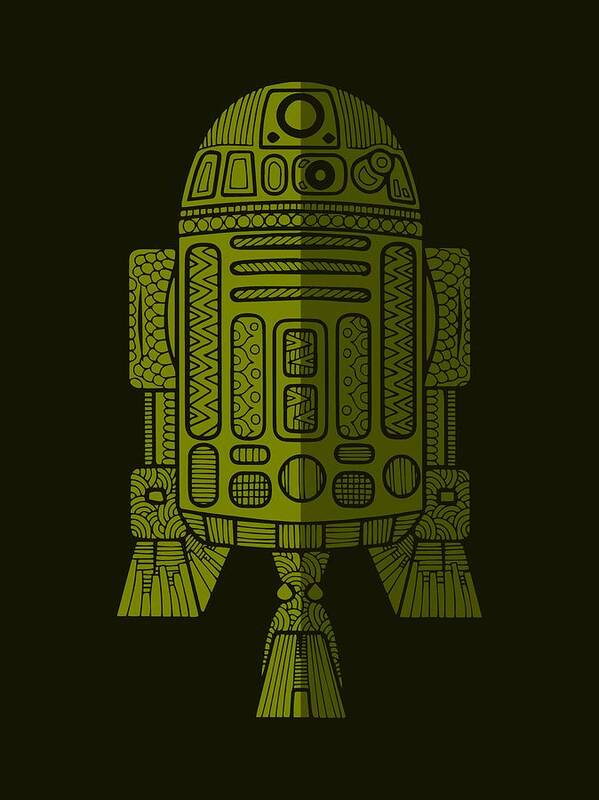 R2d2 Poster featuring the mixed media R2D2 - Star Wars Art - Green 2 by Studio Grafiikka