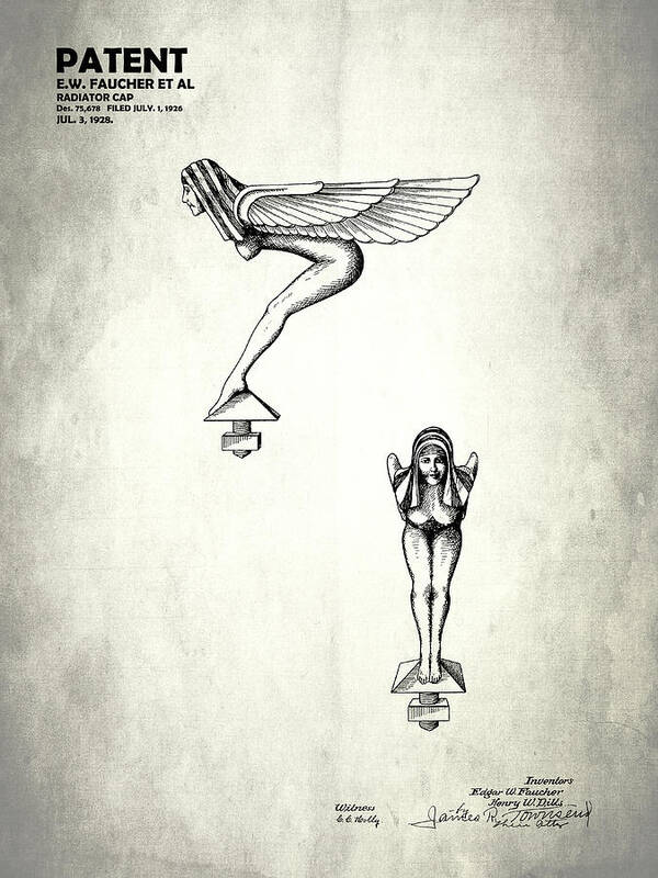 Hood Ornament Poster featuring the photograph Radiator Cap Patent 1928 by Mark Rogan