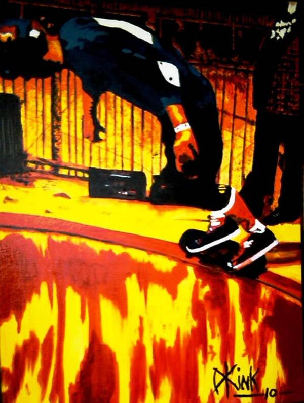 Skateboarding Poster featuring the painting Rails of Fire by Douglas Kriezel