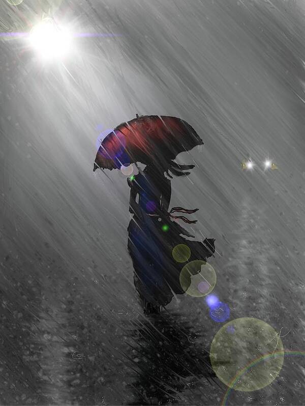 Umbrella Poster featuring the digital art Rainy walk by Darren Cannell