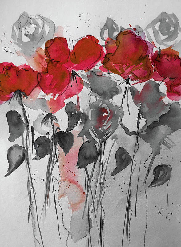 Watercolor And Digital Art Poster featuring the mixed media Red Wild Flowers by Britta Zehm