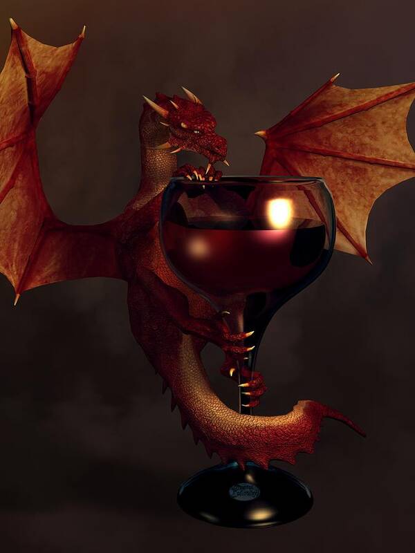 Wine Poster featuring the digital art Red Wine Dragon by Daniel Eskridge