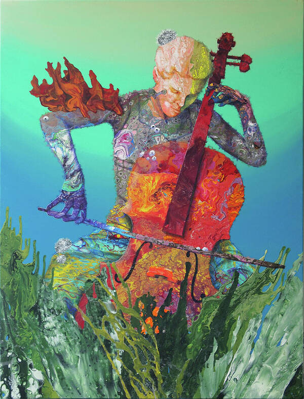 Cellist Poster featuring the painting Reef Music - Cellist by Marguerite Chadwick-Juner