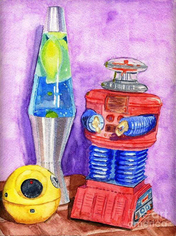 Watercolor Poster featuring the painting Retro Toys by Lynne Reichhart