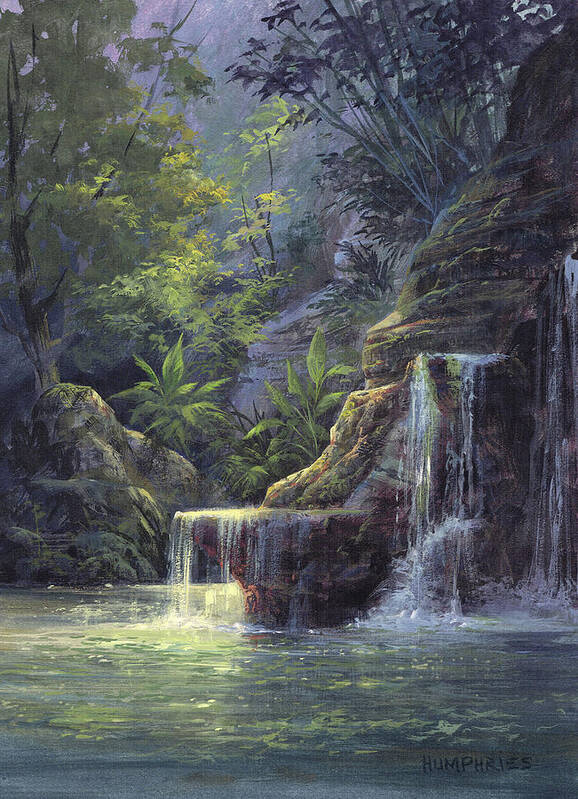 Michael Humphries Poster featuring the painting Rim Lit Falls by Michael Humphries