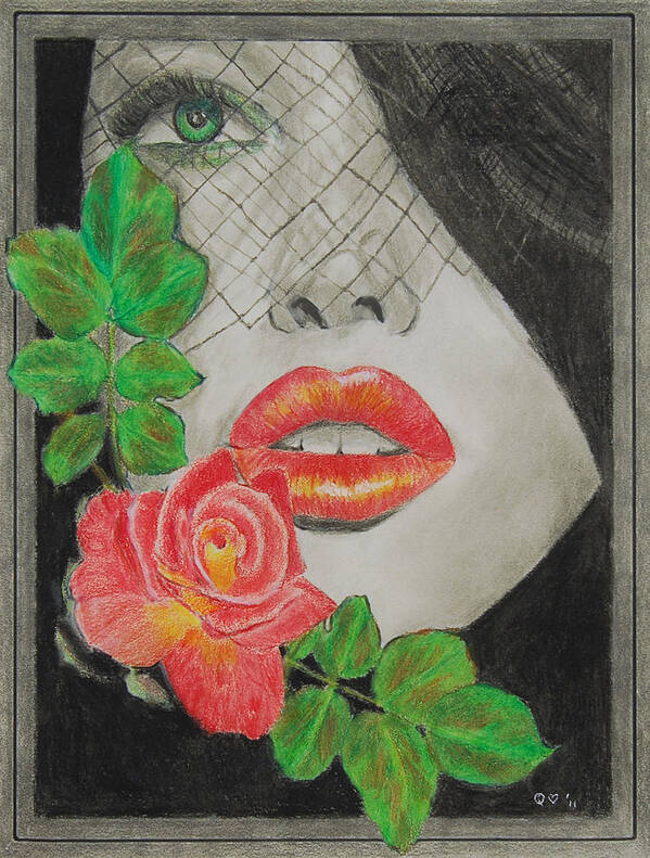 Rose Poster featuring the drawing Rose Kisses 2 by Quwatha Valentine