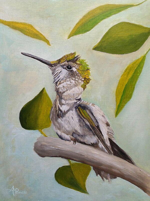 Ruby-throated Hummingbird Poster featuring the painting Ruby-throated Hummingbird by Angeles M Pomata