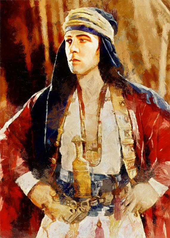 Rudolph Valentino Poster featuring the digital art Rudolph Valentino as The Sheikh by Charmaine Zoe