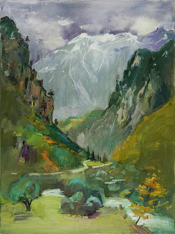 Canyon Poster featuring the painting Rugova Canyon, Kosovo by Azem Kucana