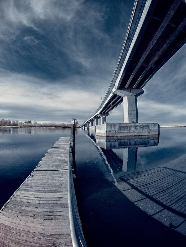 Greg Nyquist Poster featuring the photograph Samoa Bridge in Infrared by Greg Nyquist