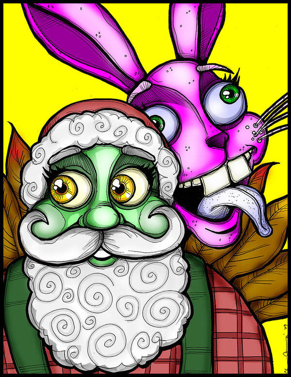 Santa Poster featuring the digital art Santa and Bunny by Christopher Capozzi