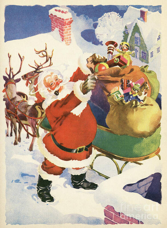 Vintage Santa Gift Wrap Sheets - Hand-painted Watercolor Santa