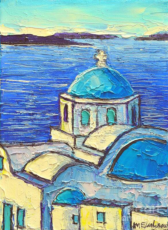 Santorini Poster featuring the painting Santorini Blue by Ana Maria Edulescu