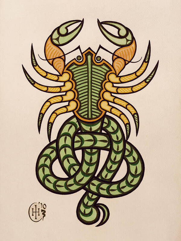 Celtic Zodiac Scorpio Scorpion Knotwork Poster featuring the painting Scorpio by Ian Herriott