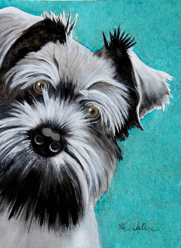 Teal Poster featuring the painting Scruffy Watercolor by Kimberly Walker